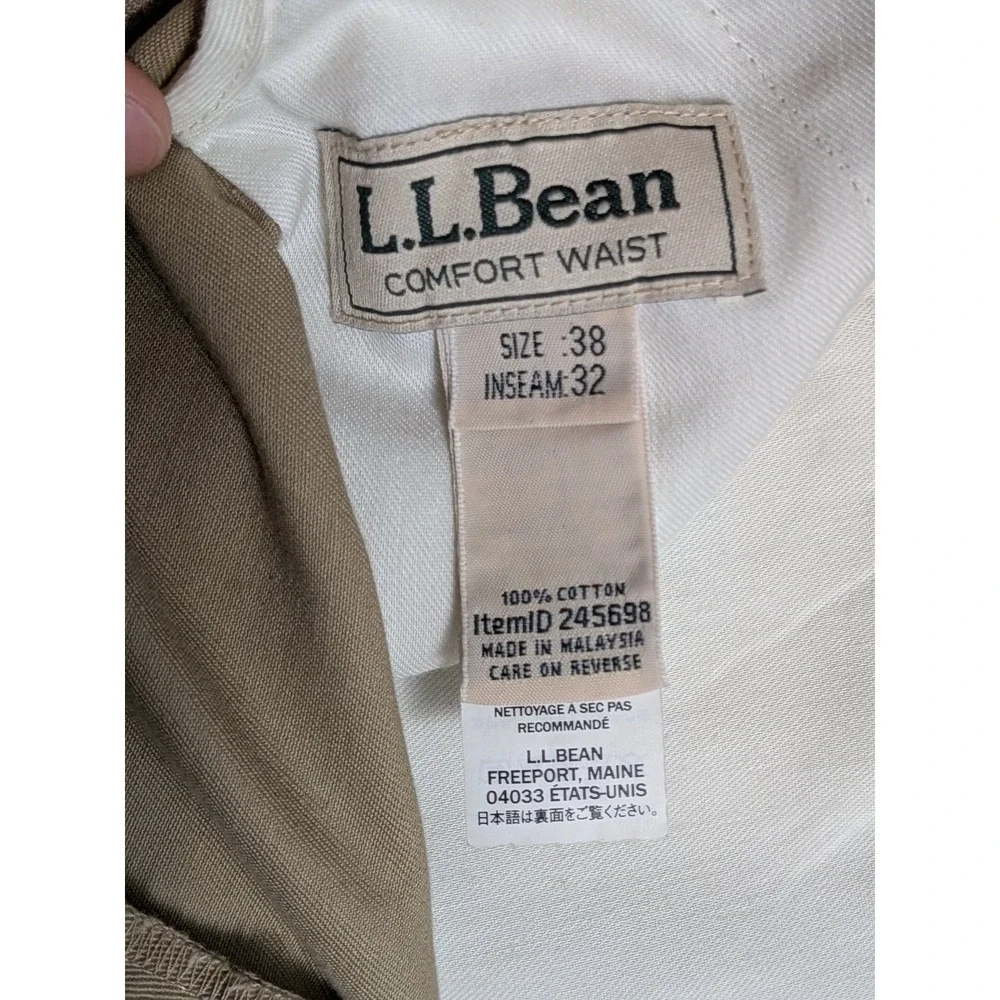 L.L.Bean Men's Khaki 38x32 Cotton Comfort Waist Chino Pants Elastic Office Heavy